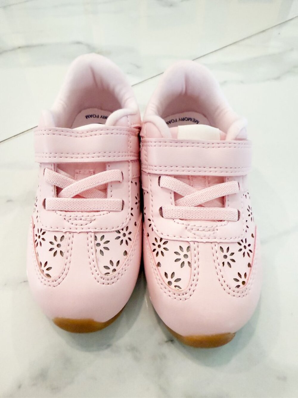 Cat & Jack Pink Floral Cutout Sneakers w/ Hook-and-Loop Strap 7 - Picture 3 of 8